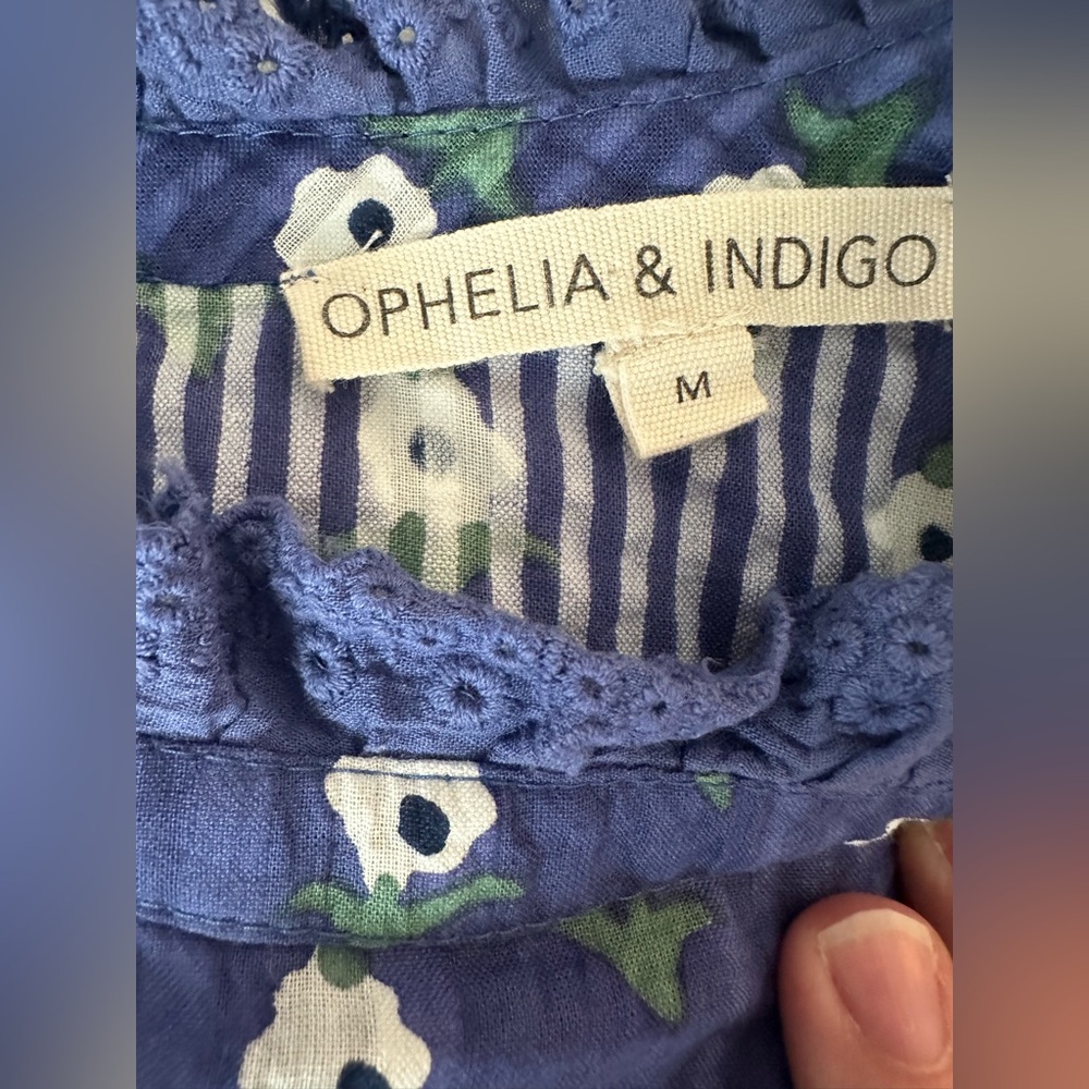 OPHELIA & INDIGO Women's Rosie Sleeve Edges Dress Blue Cotton Medium M - Picture 5 of 9